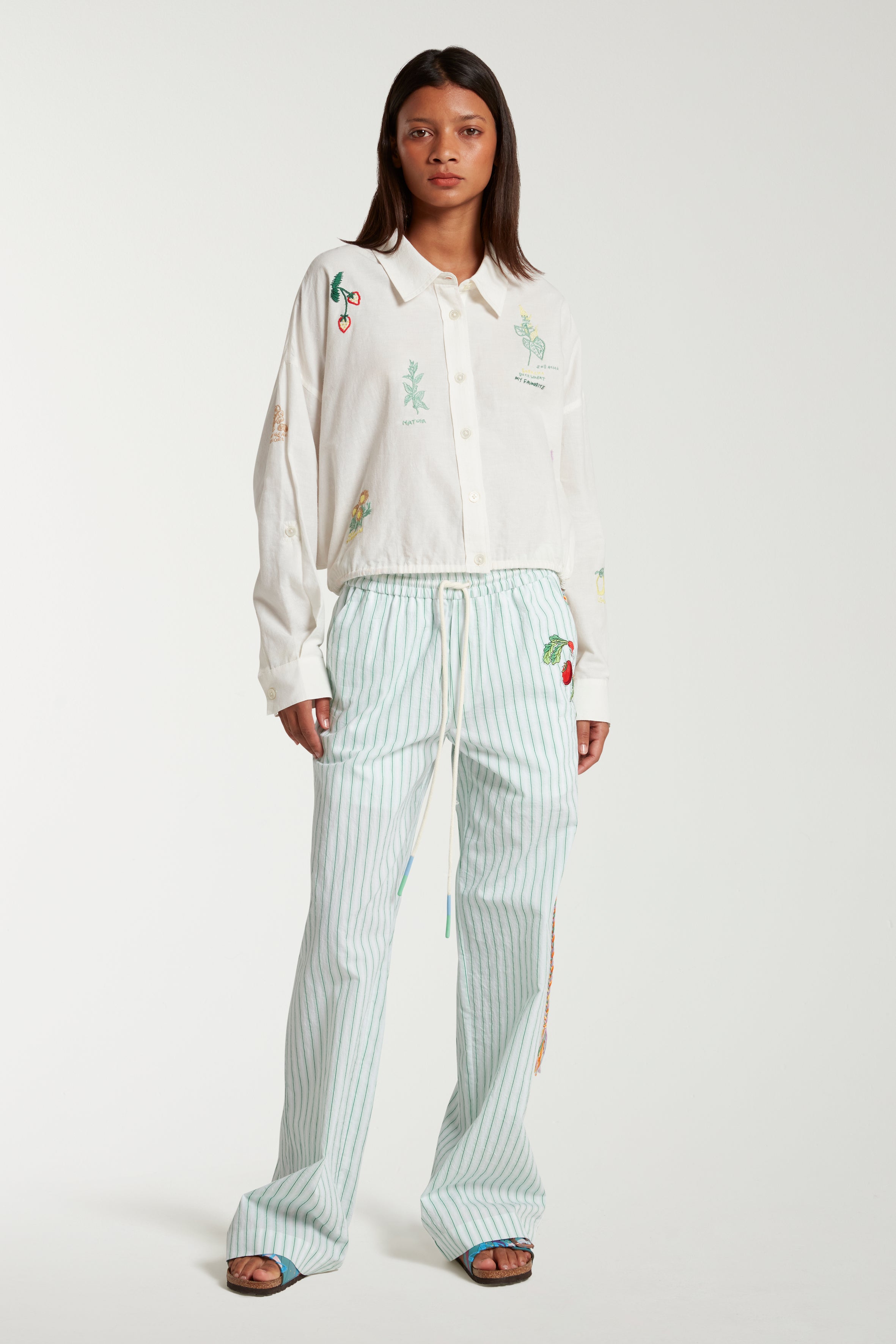 Pyjama Style Trousers With Vegetable Embroidery 