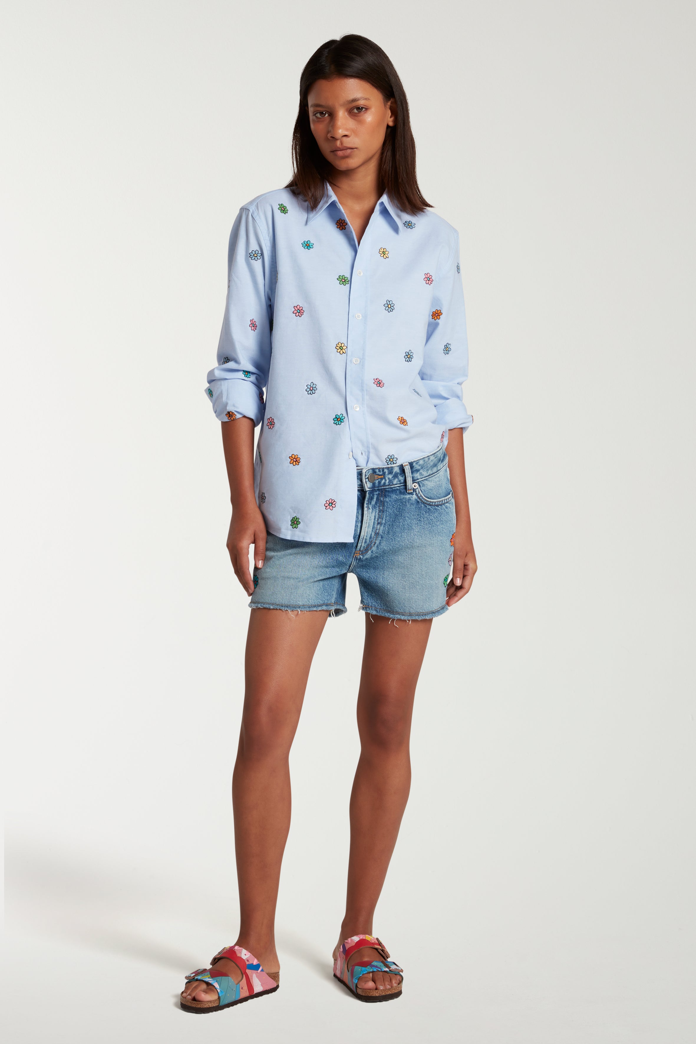 Flower Embroidered Oxford Shirt 