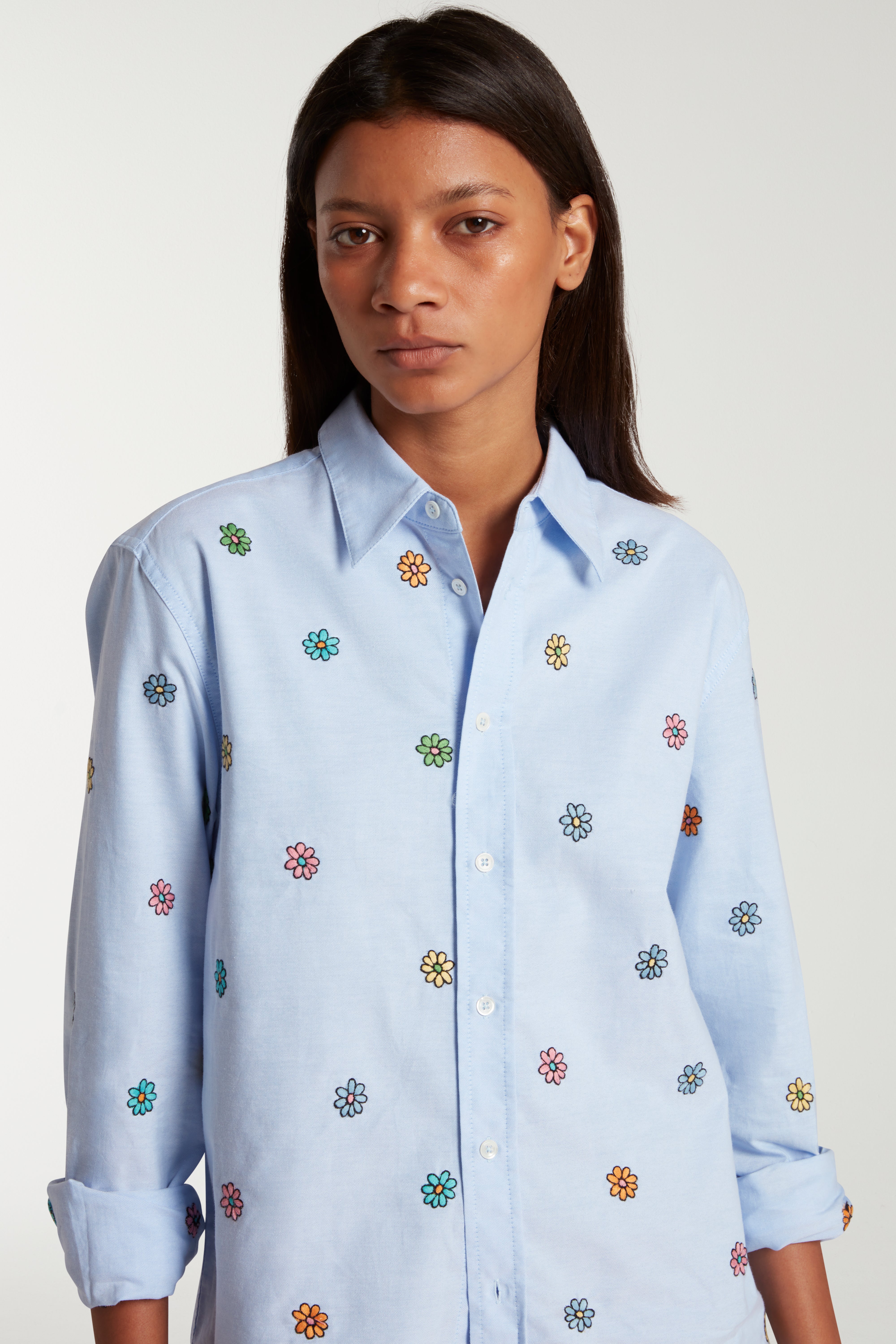 Flower Embroidered Oxford Shirt 