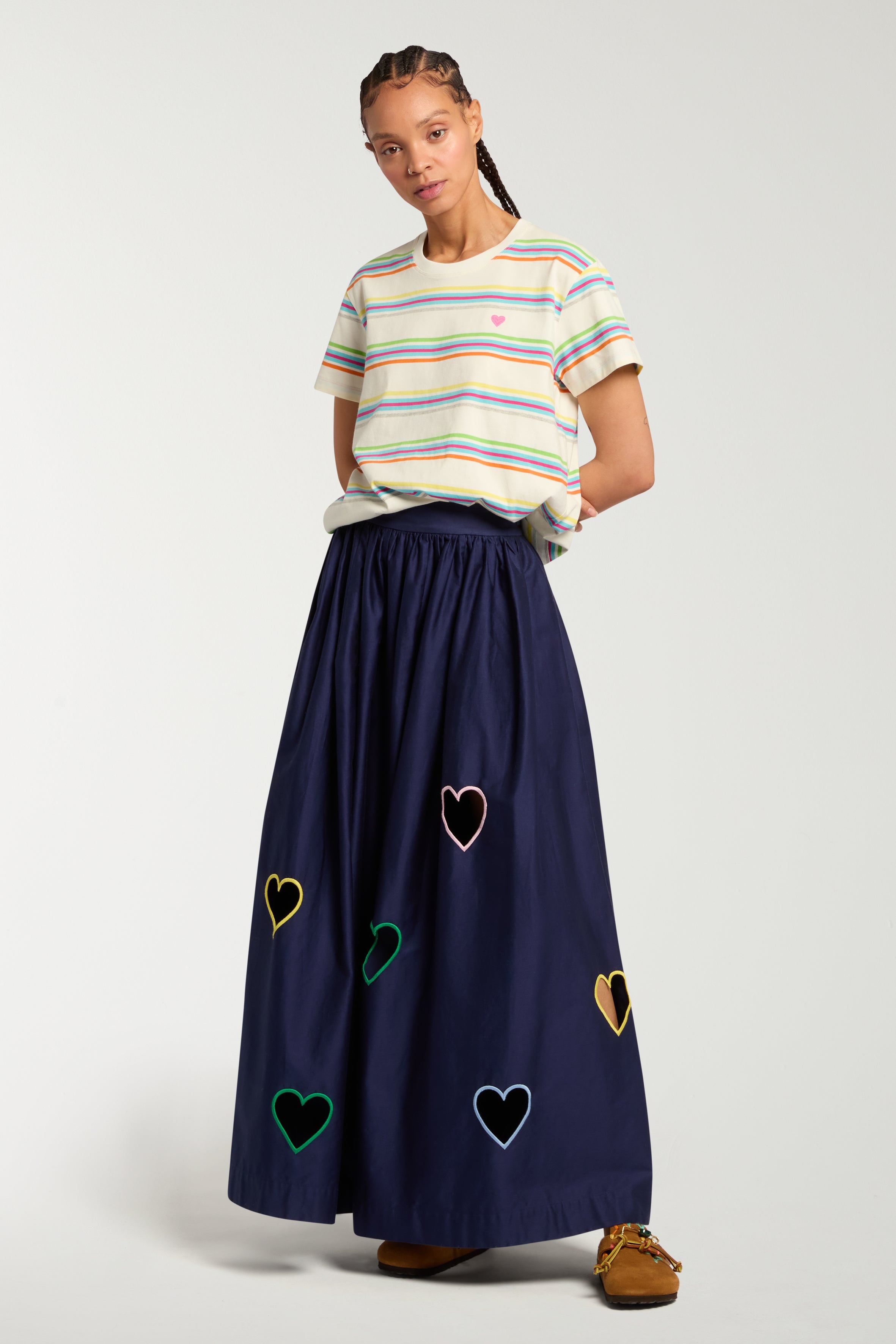 Stripey Tee With Heart Embroidery