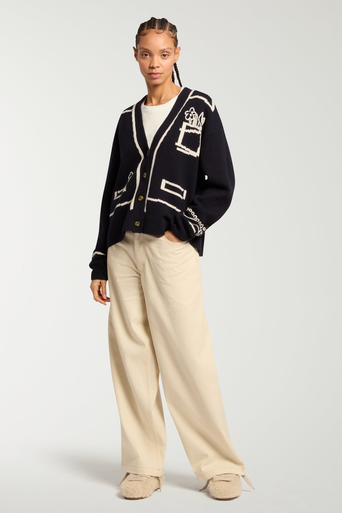 Trompe L'oeil Intarsia Cardigan