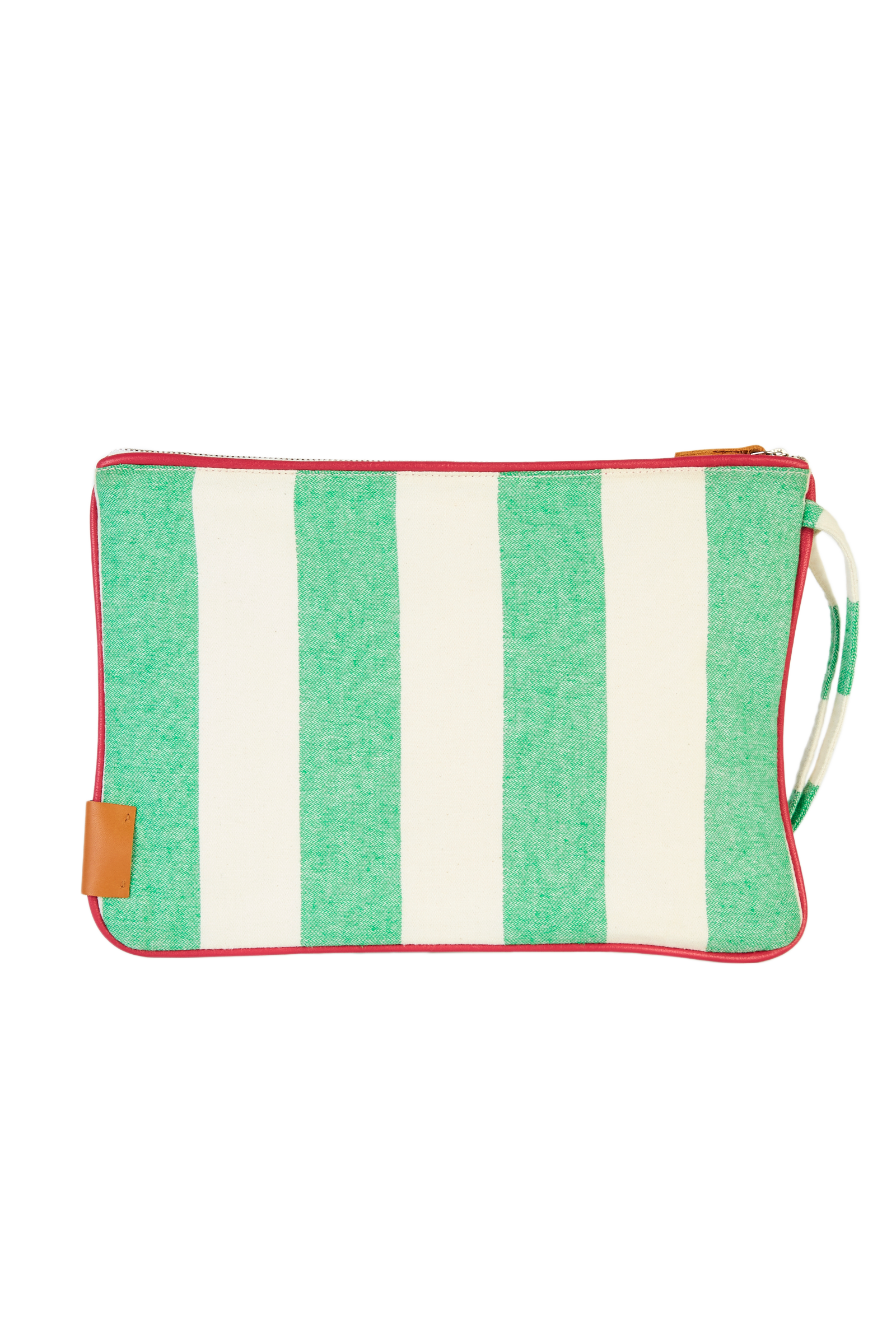 Green Stripe Pouch with Crochet Applique