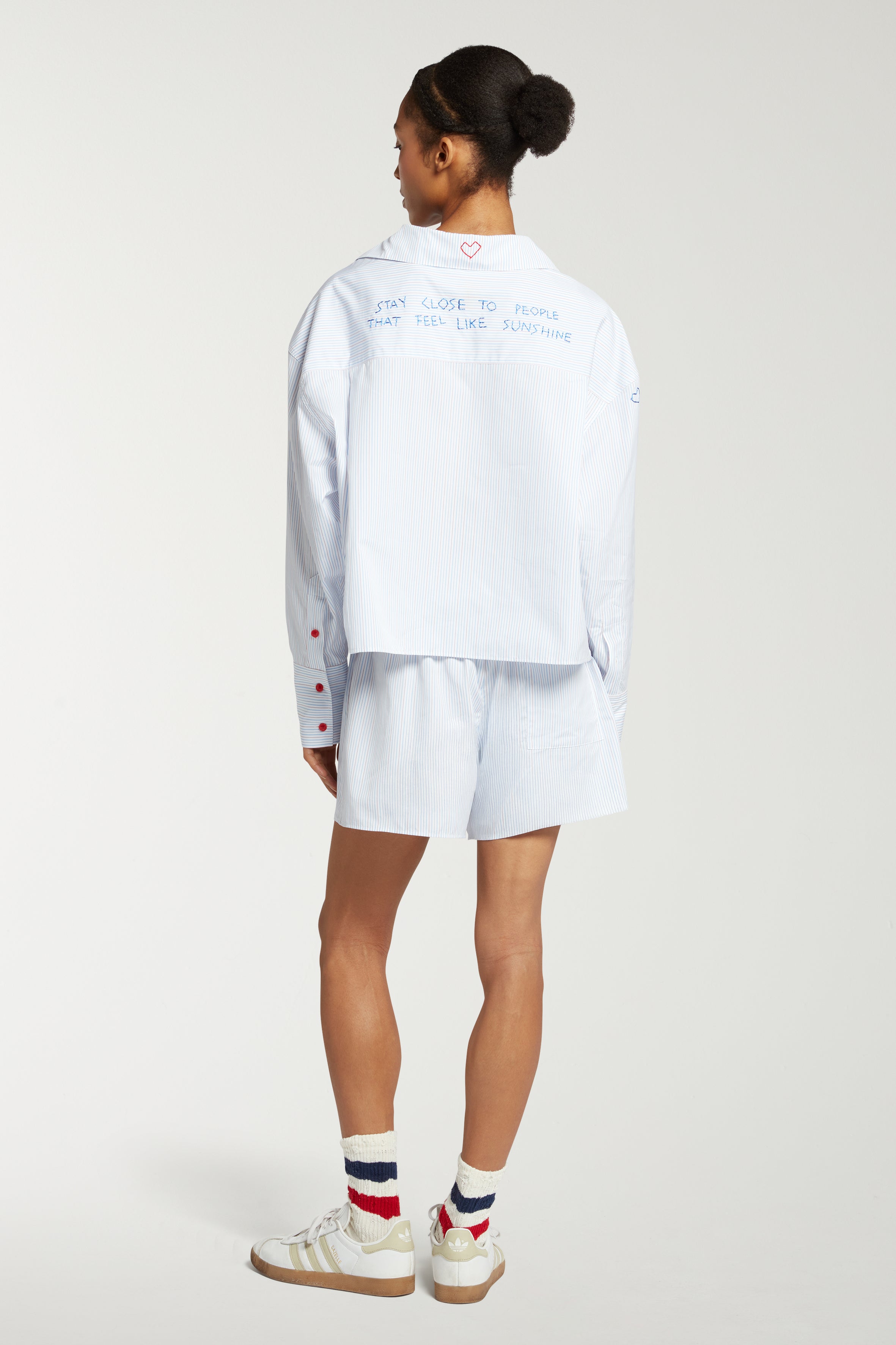 Deep Cuff Stripe Shirt With Embroidery