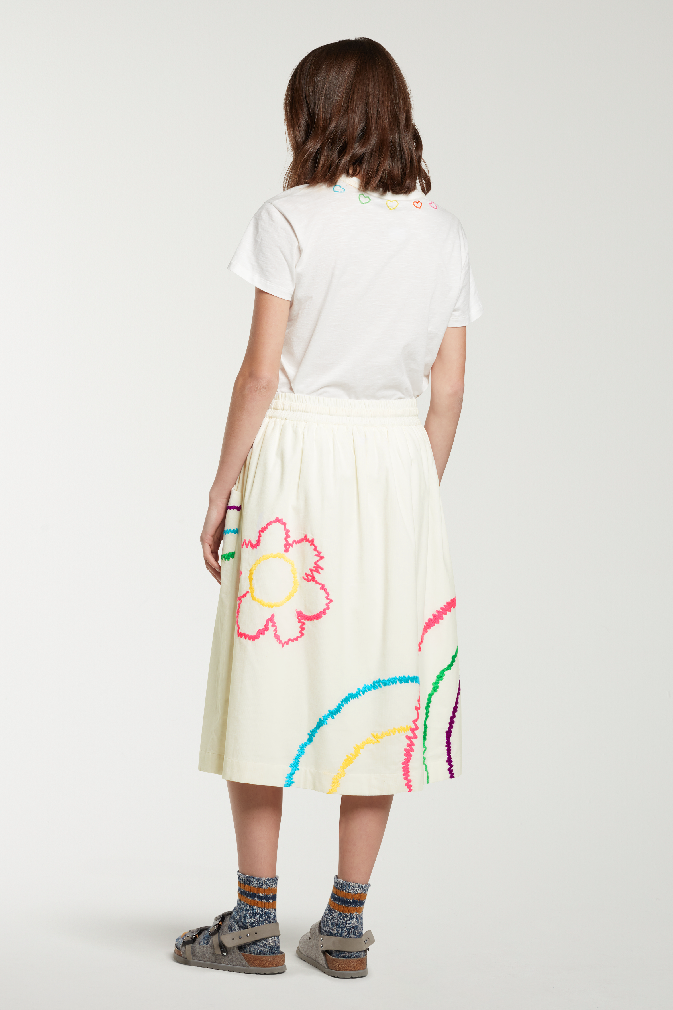Embroidered Sunrise Midi Skirt 