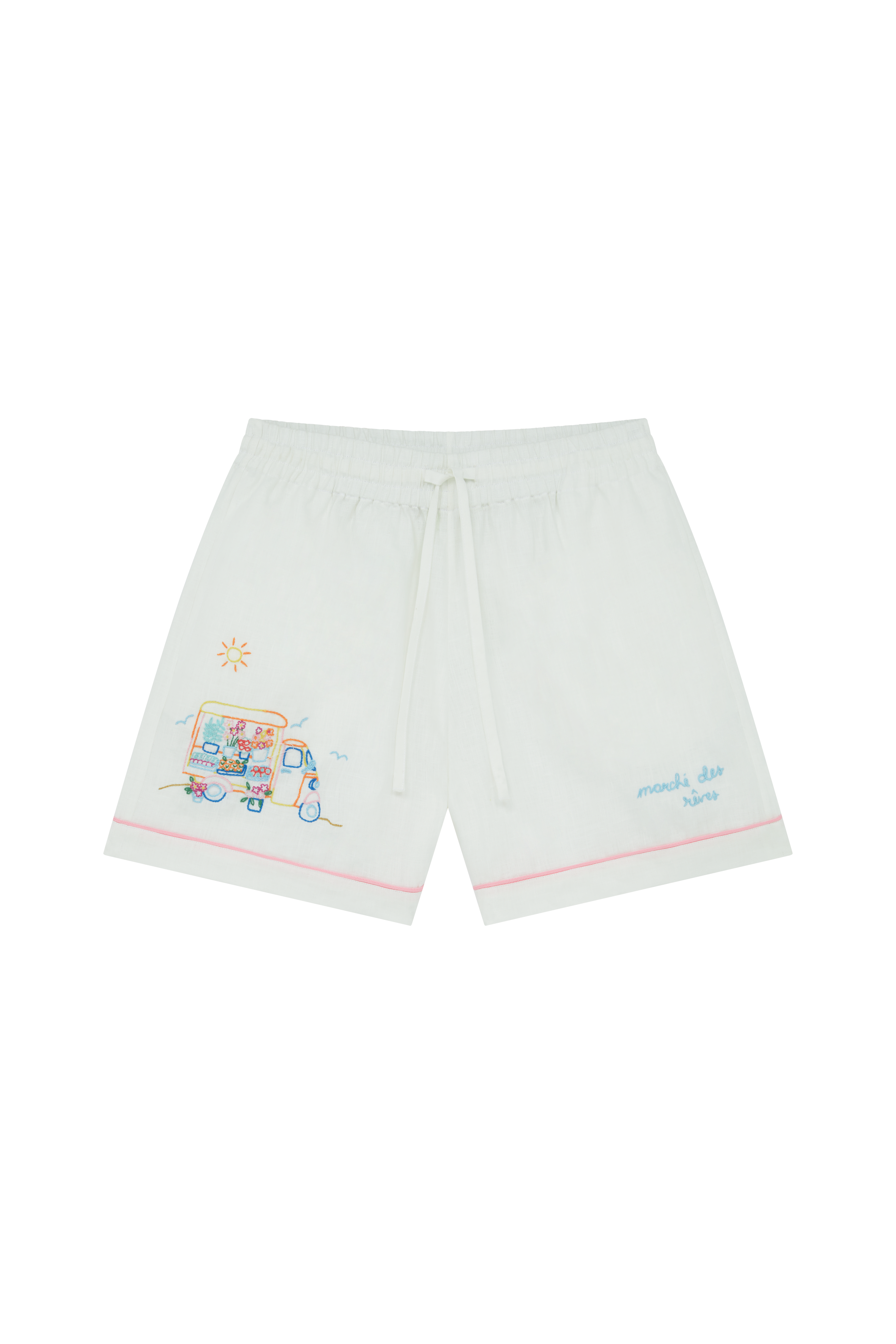Cafe Scene Embroidered Shorts