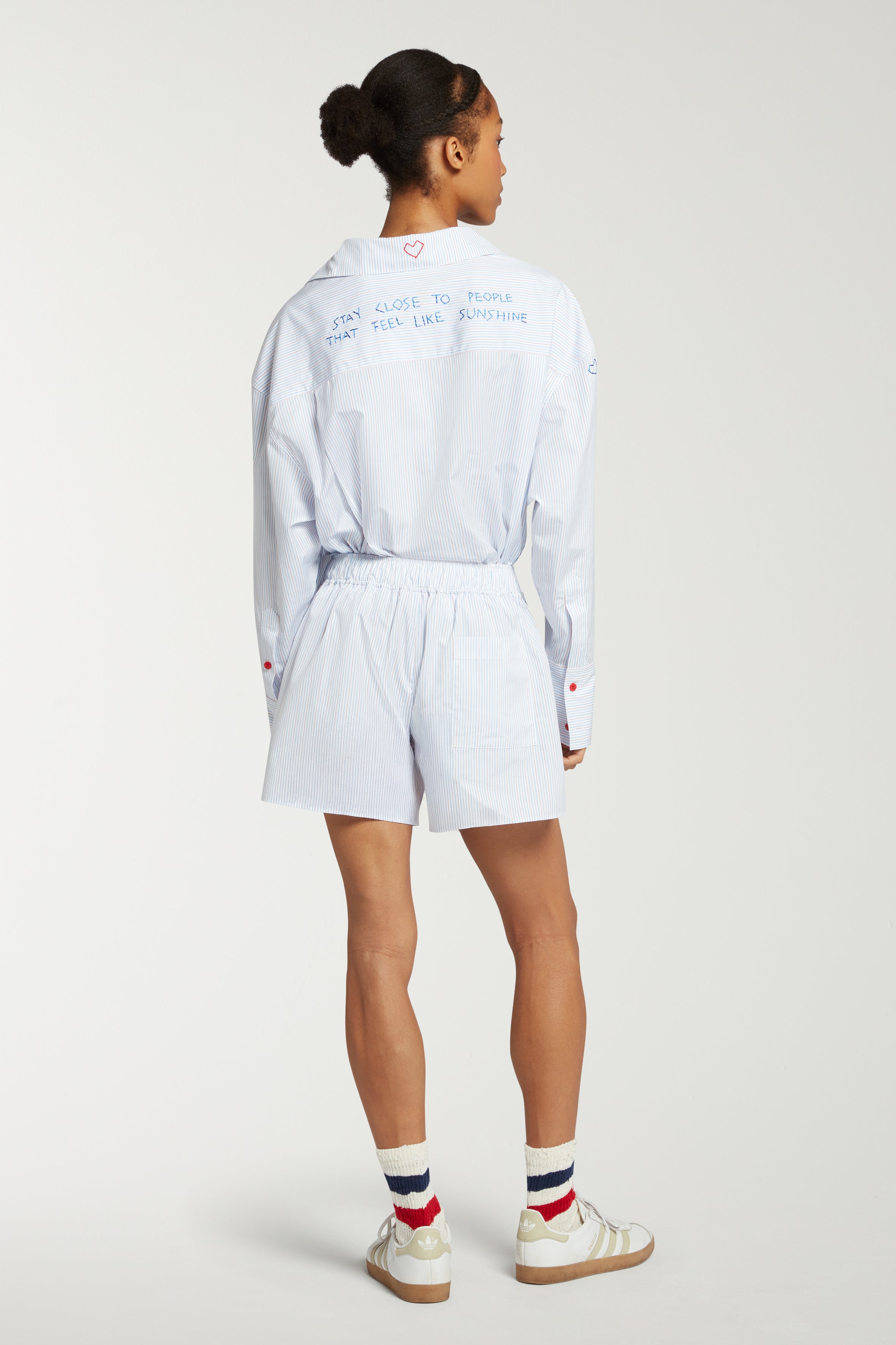 Stripe Shorts With Embroidery