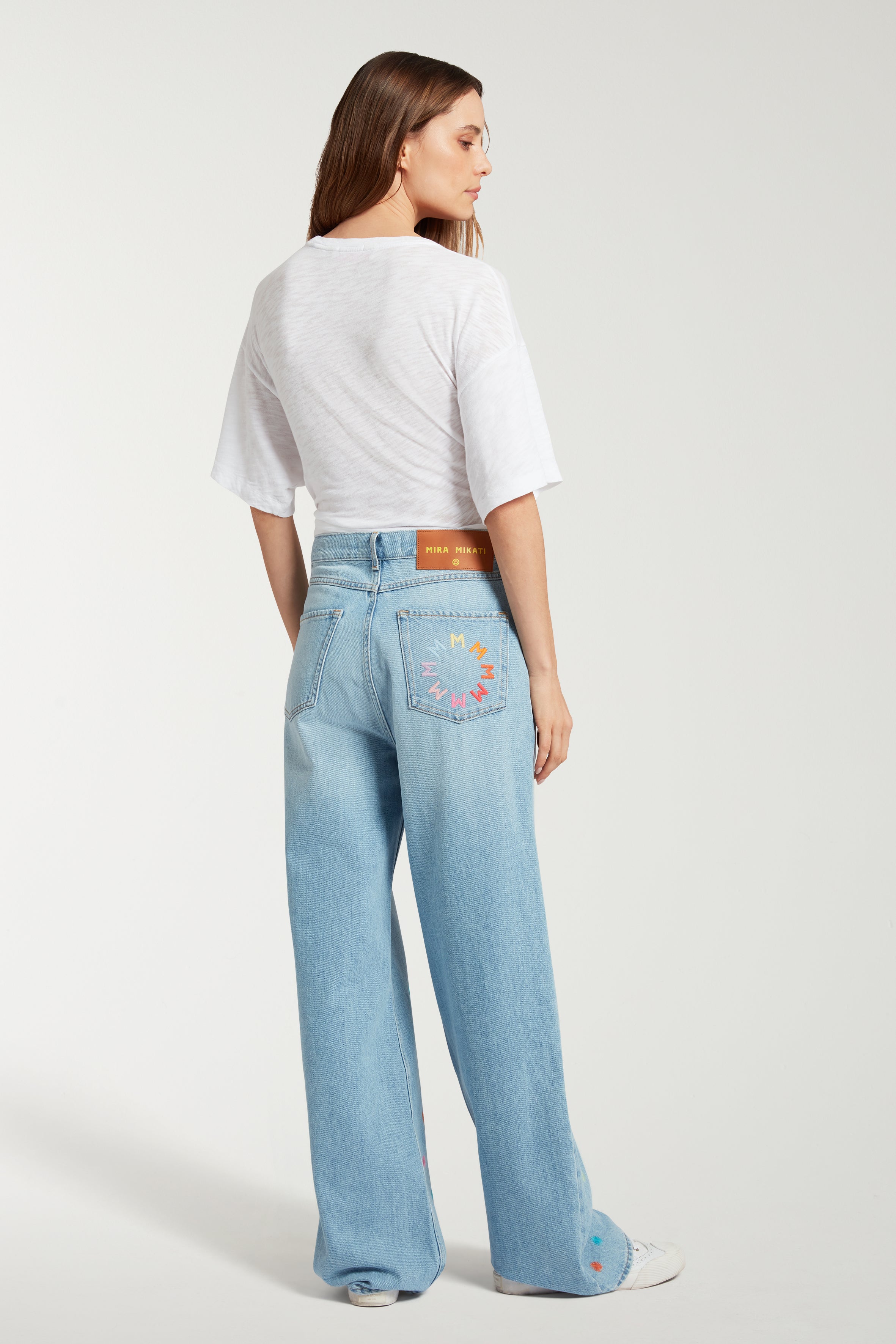 Straight Leg Jeans with Dot Embroidery 