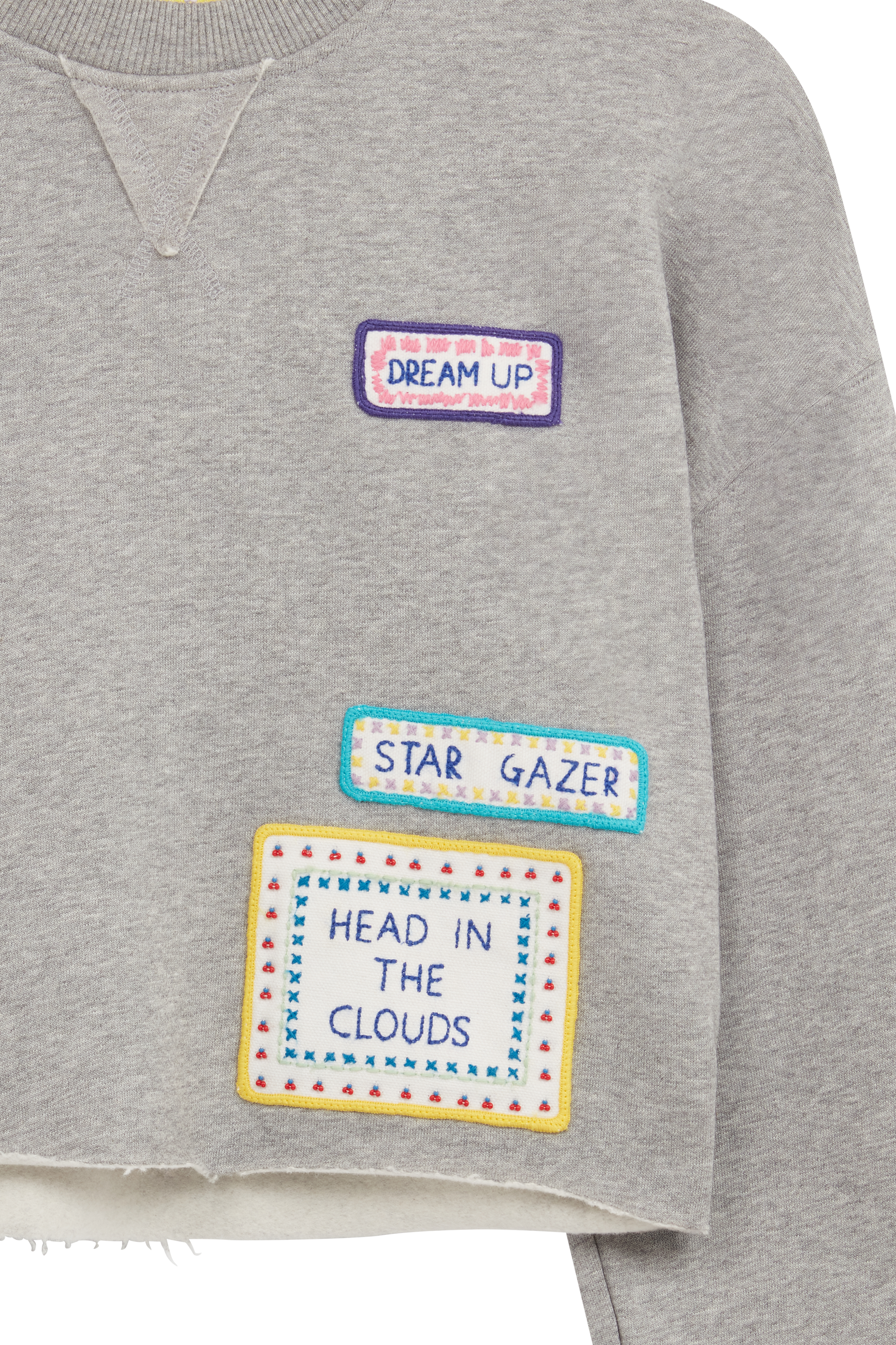 Embroidered Word Patch Cropped Sweater 