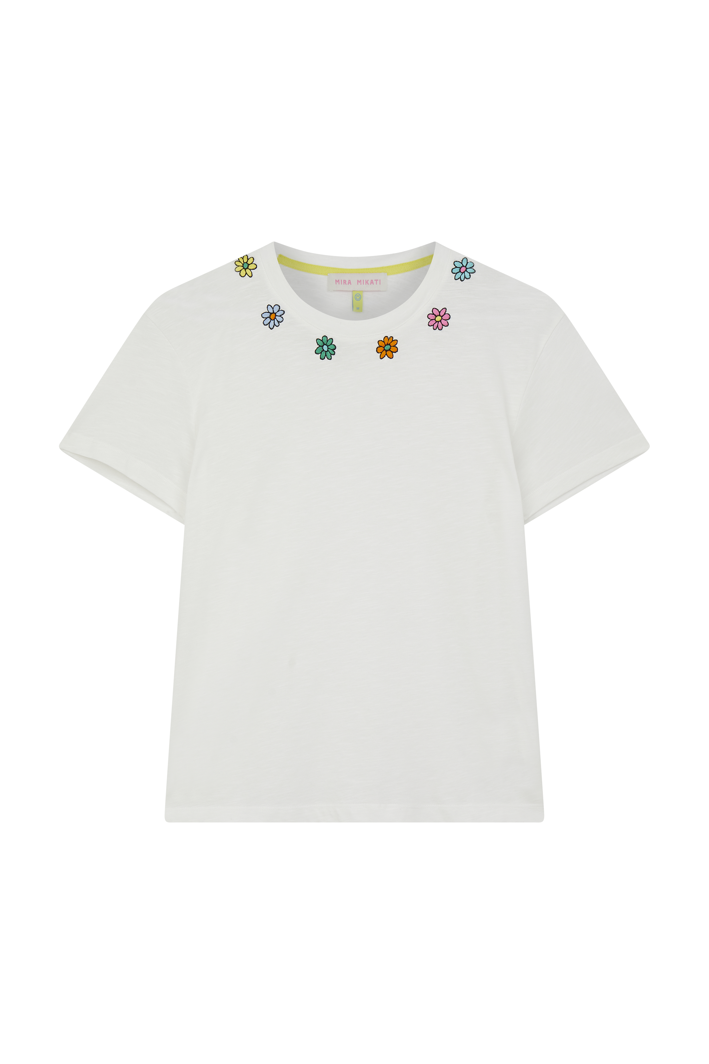 Embroidered Flower Neckline T-shirt 