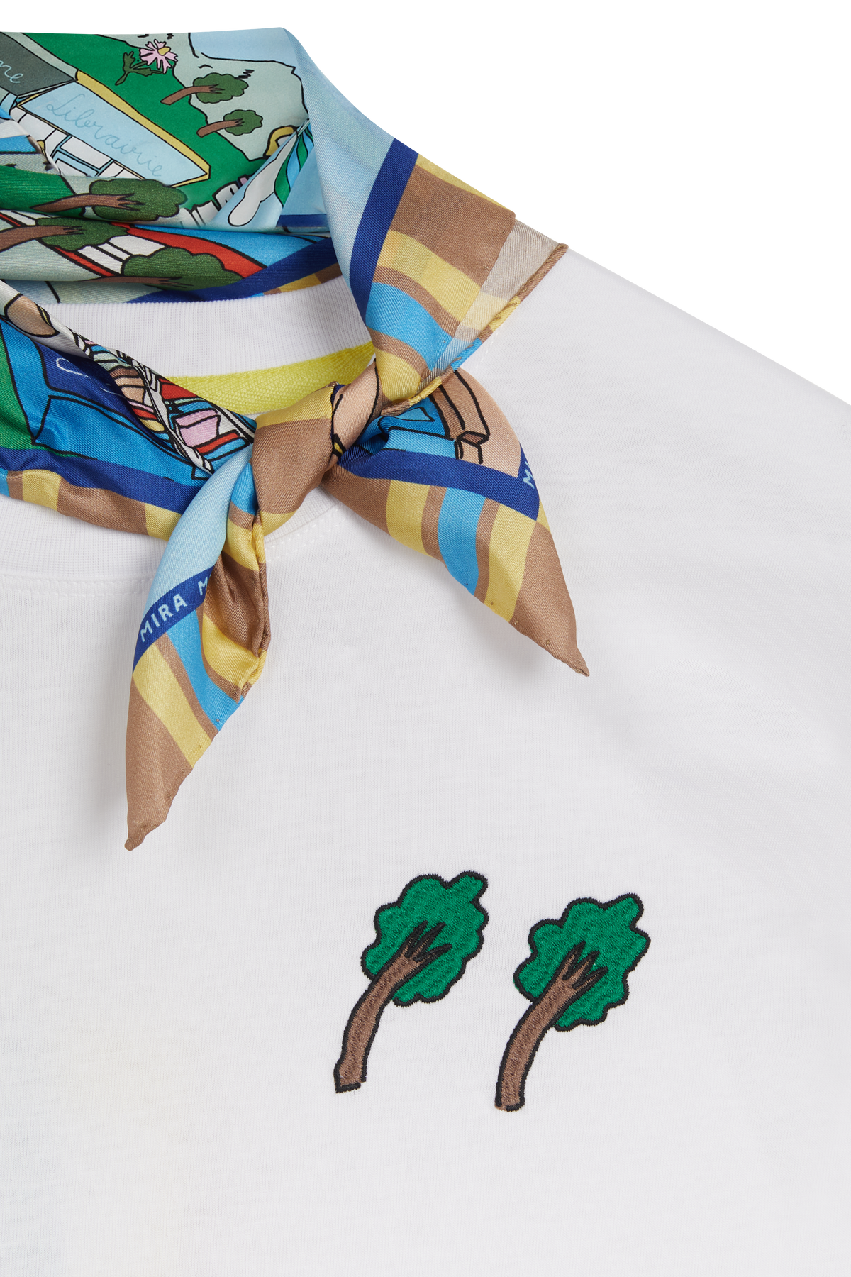 Detachable Scarf Tee With Embroidery