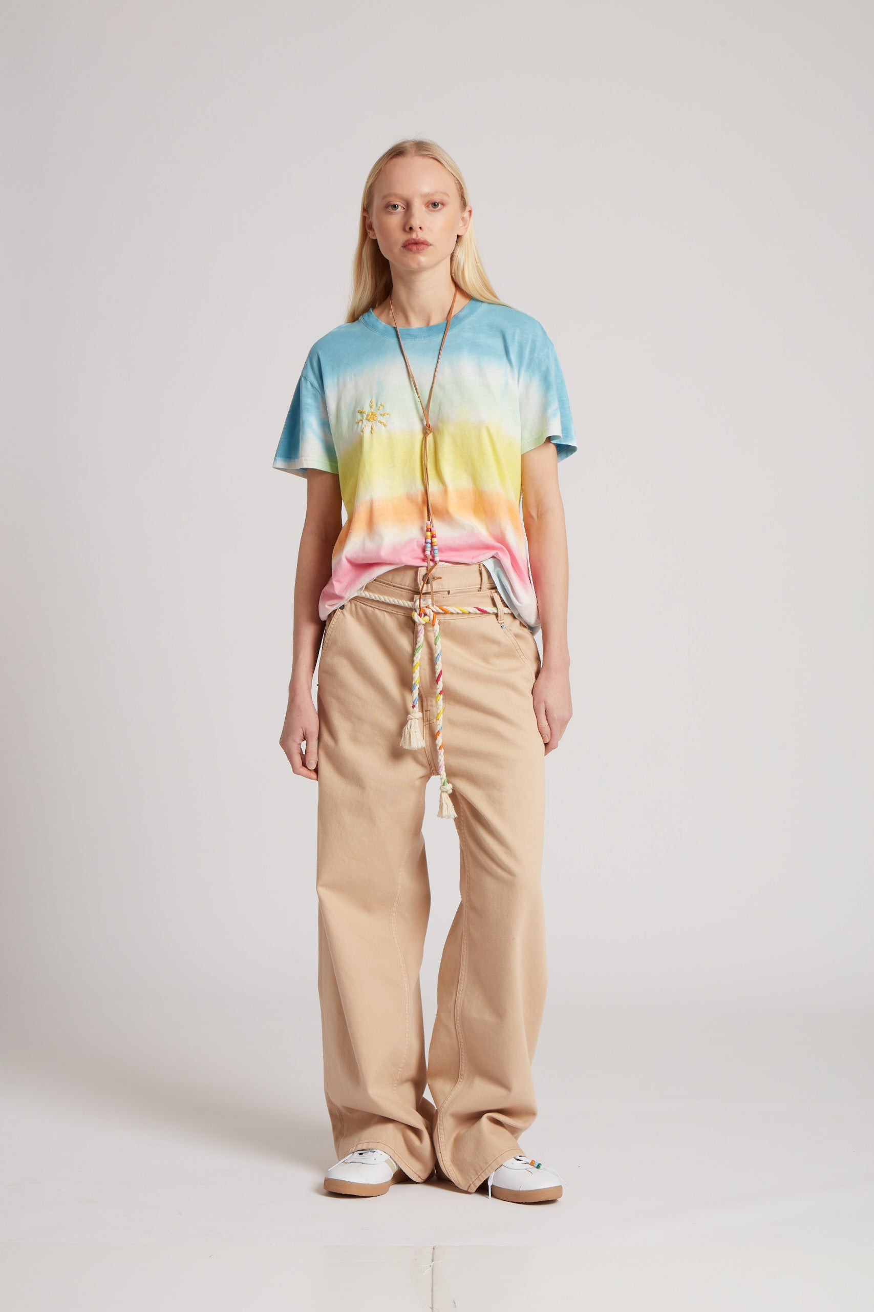 Tie Dye T-shirt With Sun Embroidery 