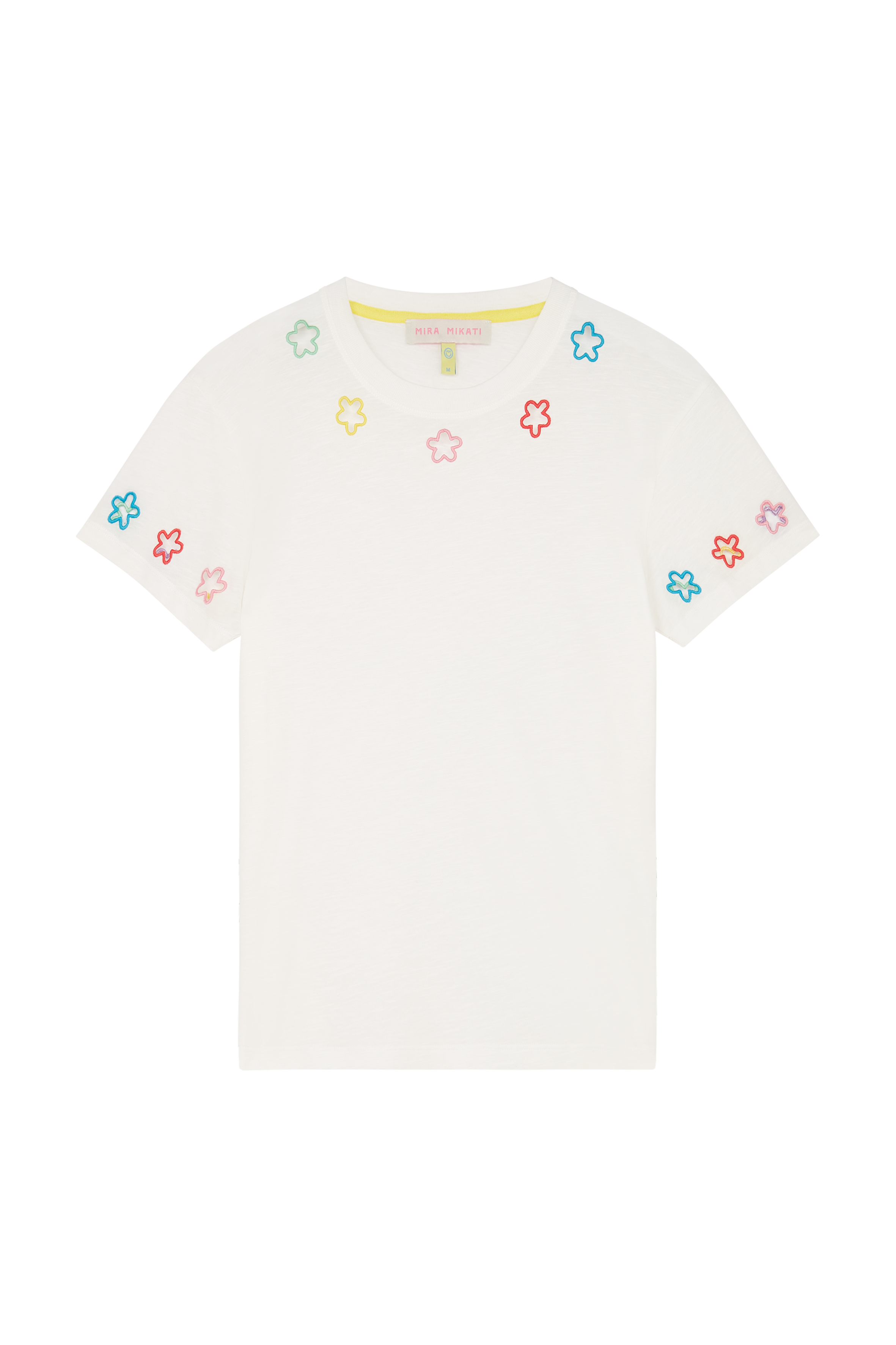 Embroidered Cut out Flower Neckline T-shirt