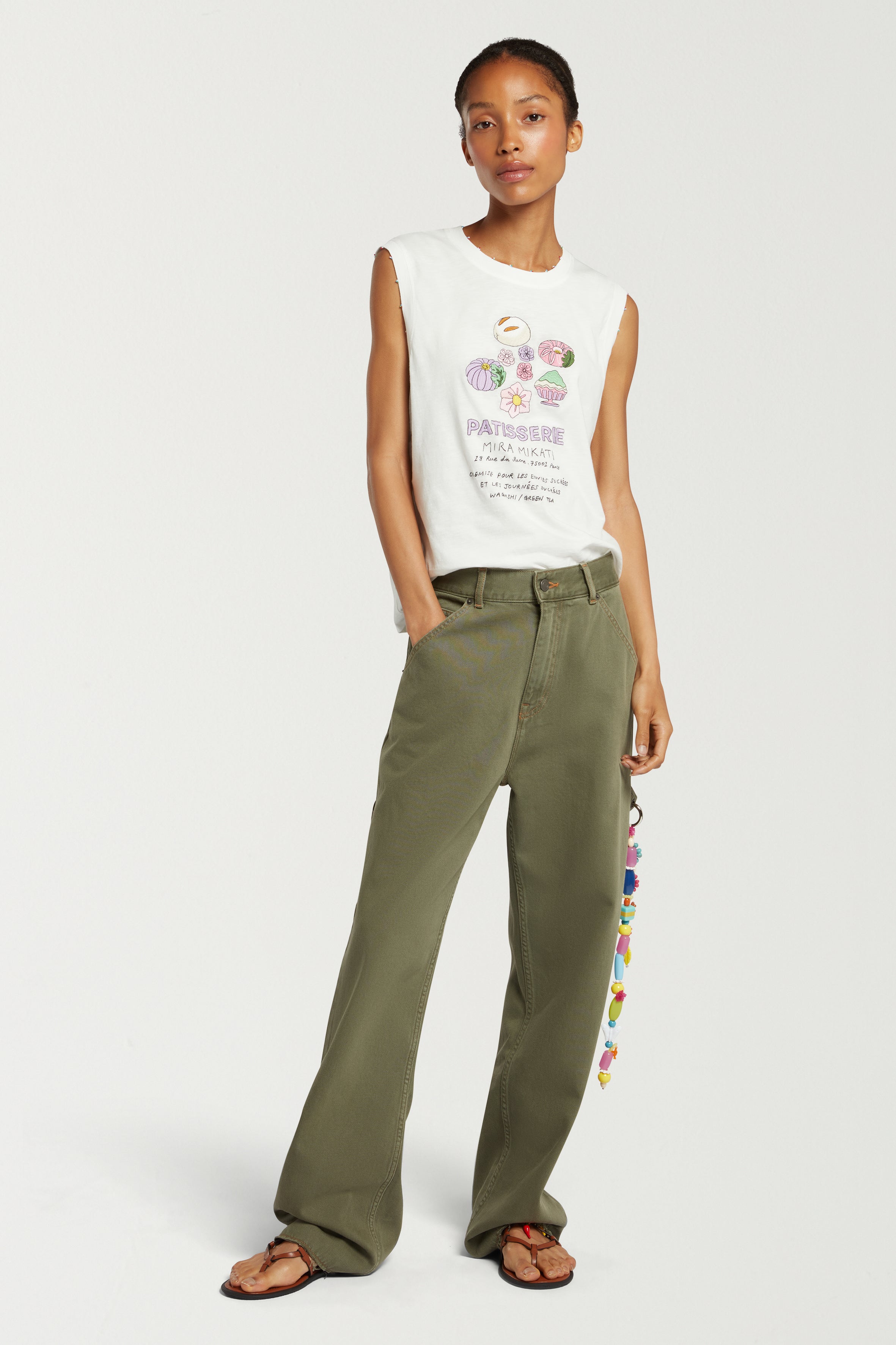 Embroidered Tank Top With Bead Details