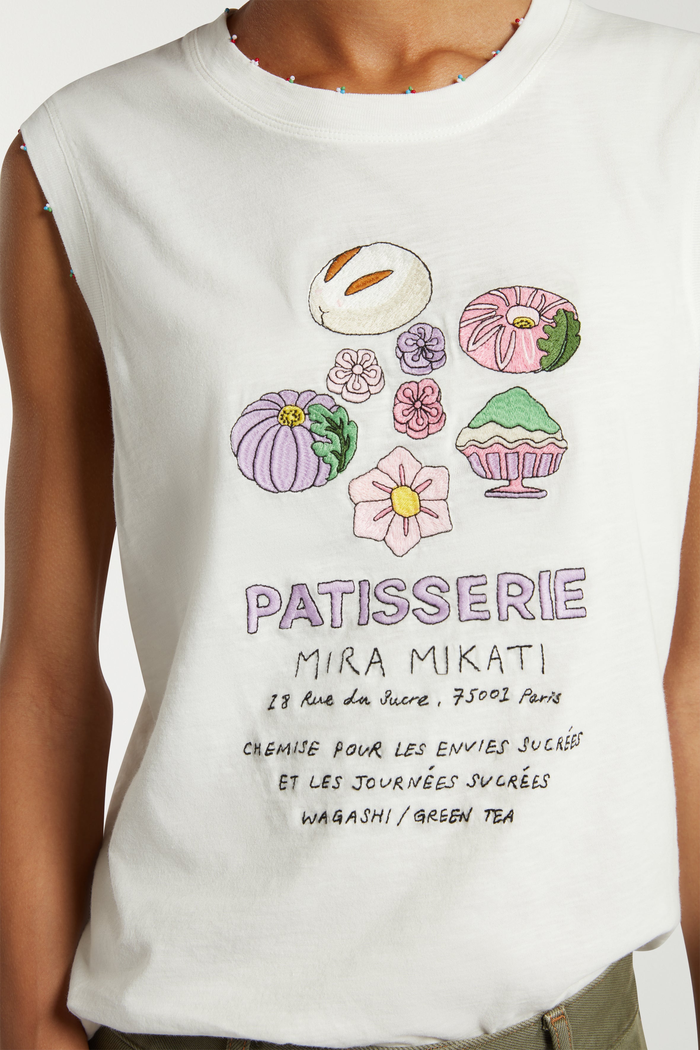 Embroidered Tank Top With Bead Details