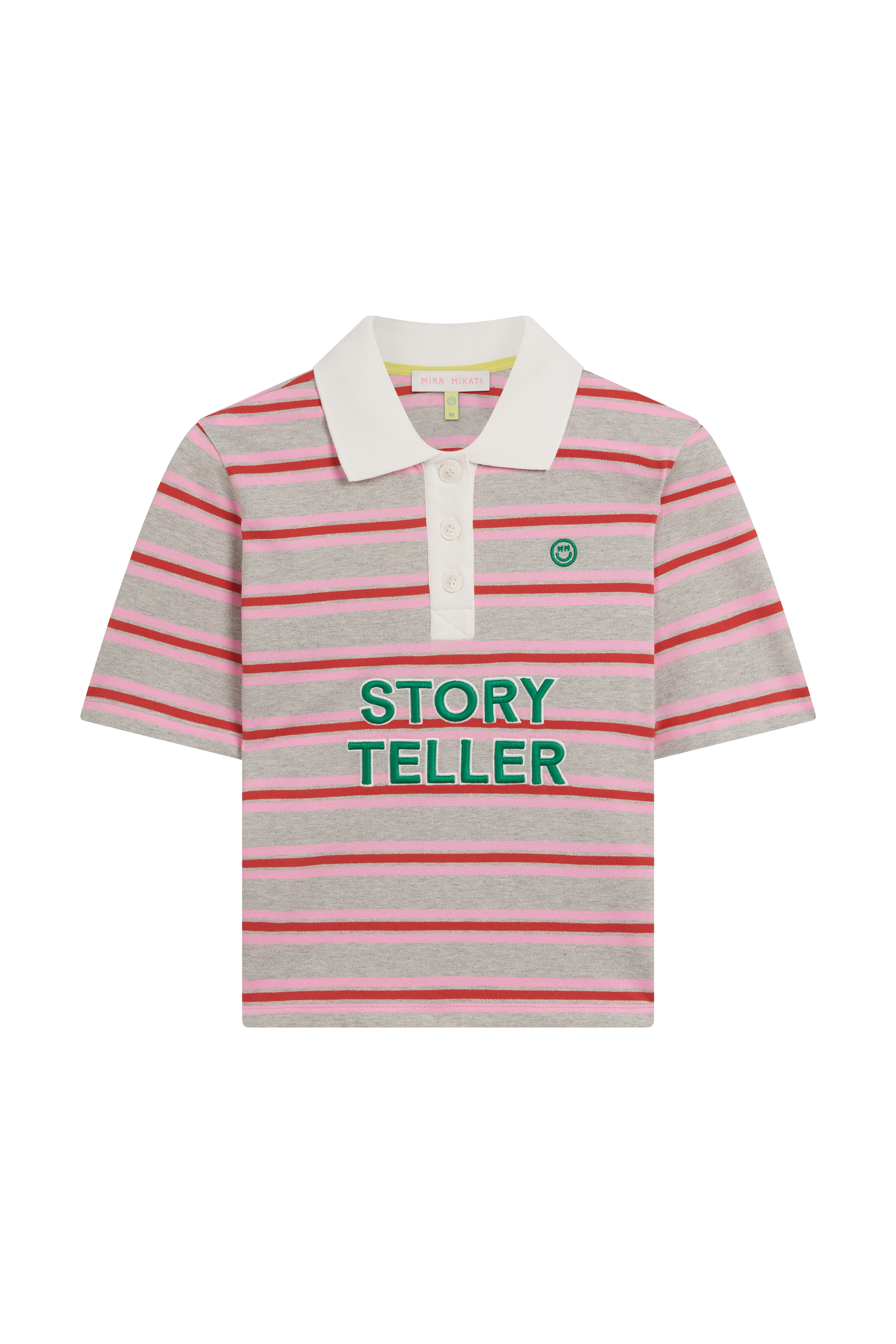 'Storyteller' Embroidered Stripe Short Sleeve Polo Top