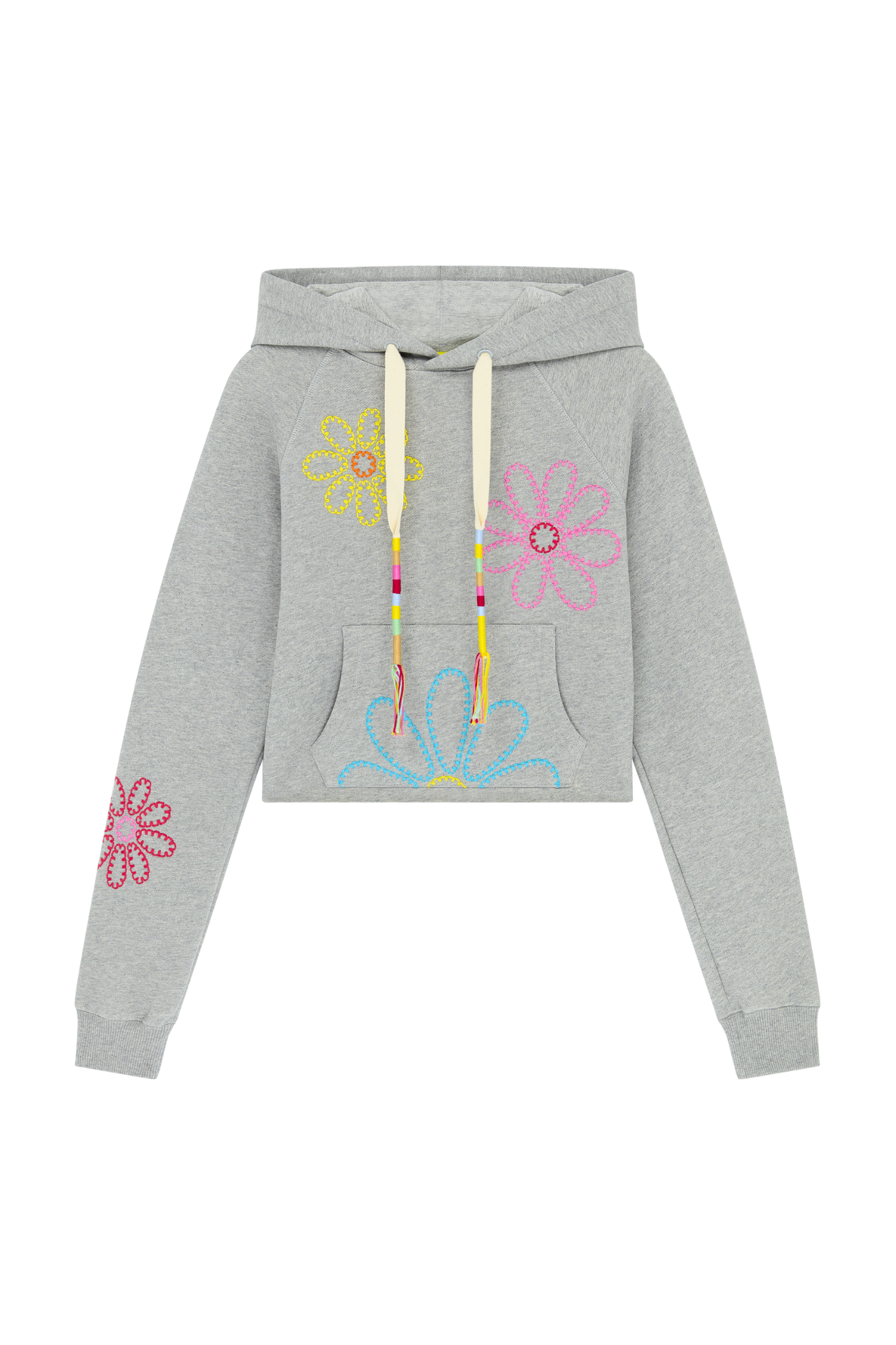 Embroidered Flower Cropped Hoodie 
