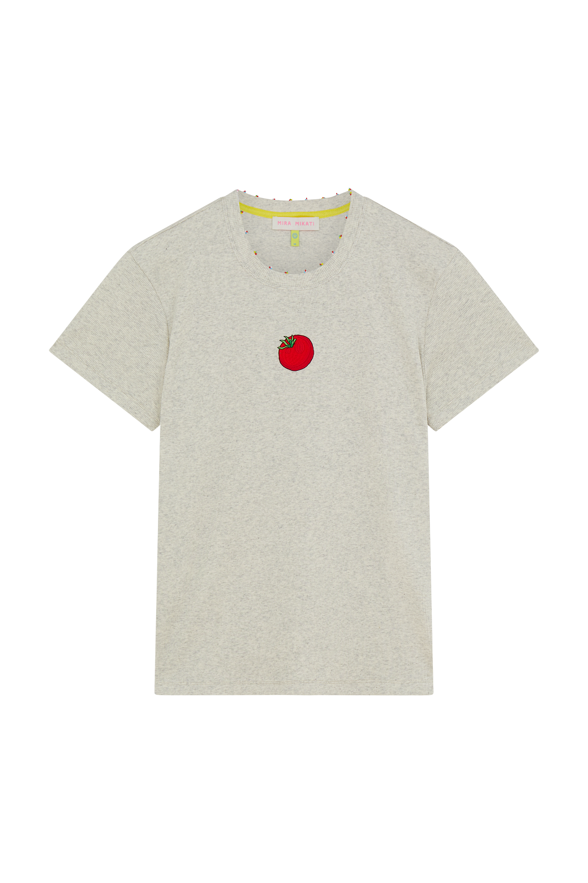 Embroidered Tomato T-shirt With Beaded Neckline 