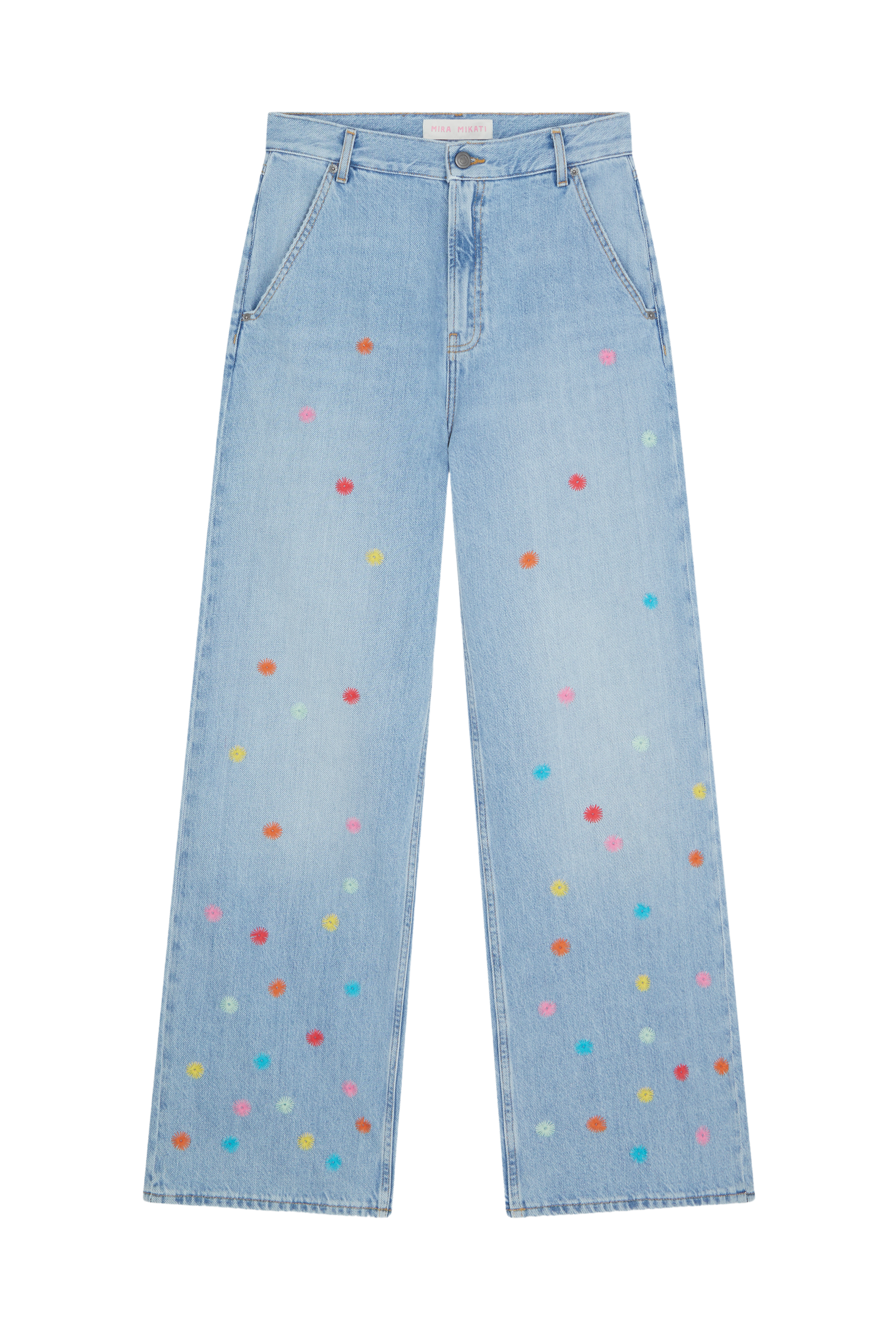 Straight Leg Jeans with Dot Embroidery 