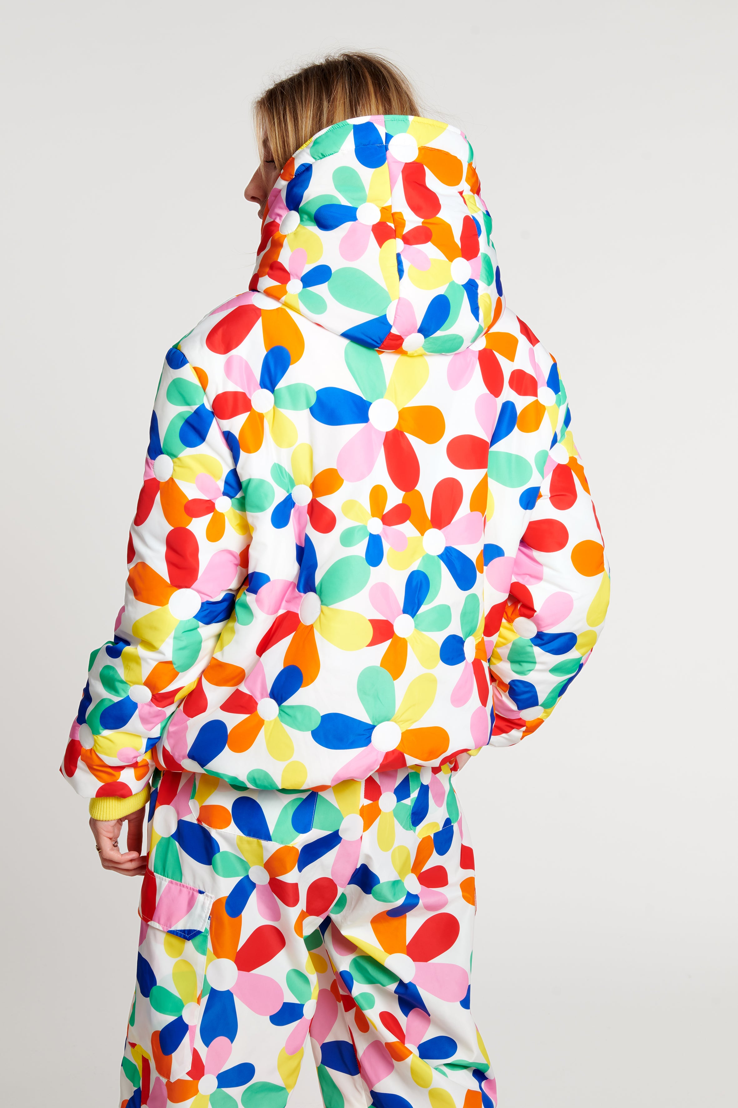 Flower Print Quilted Hoodie 