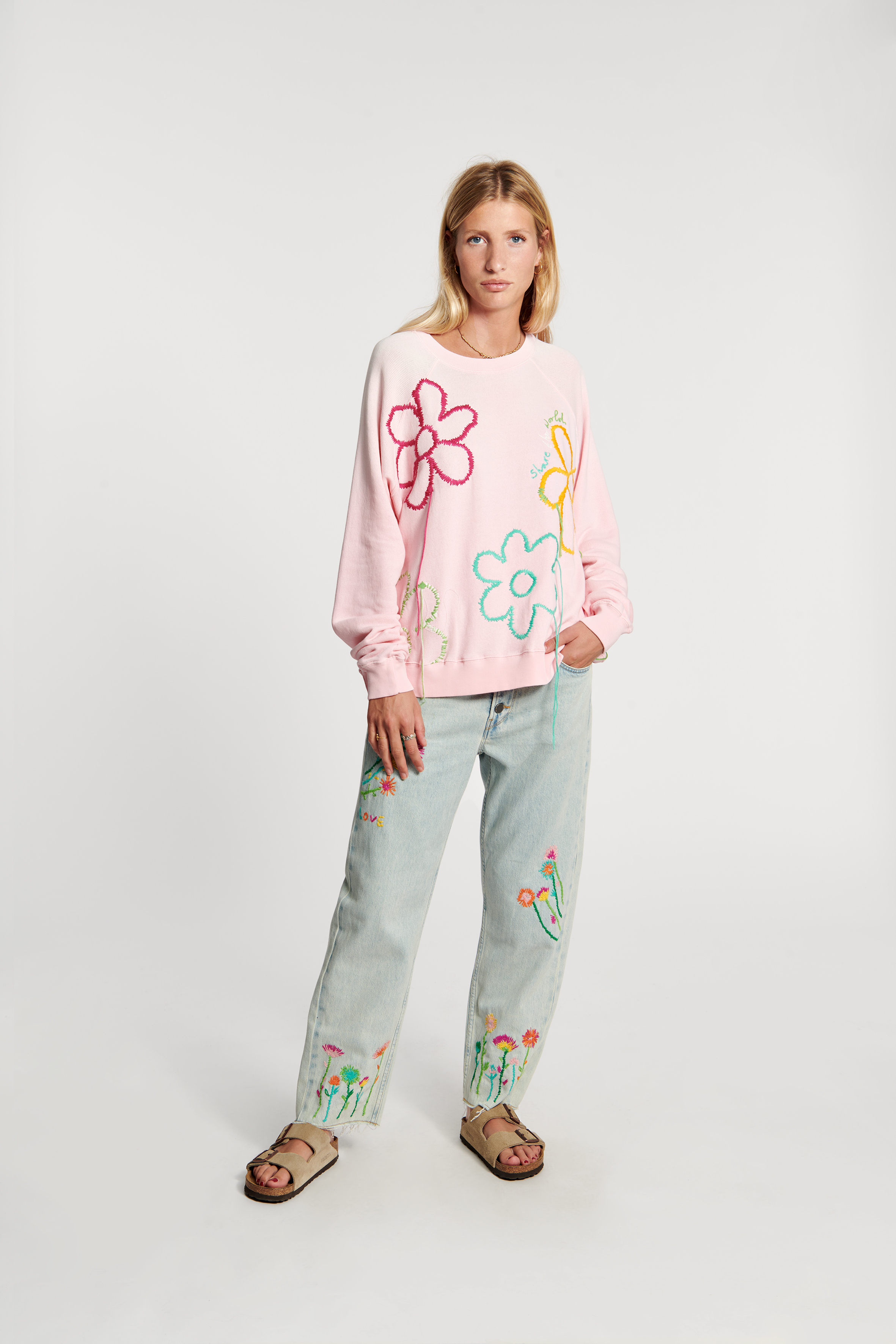 Flower Embroidered Raglan Sweater 