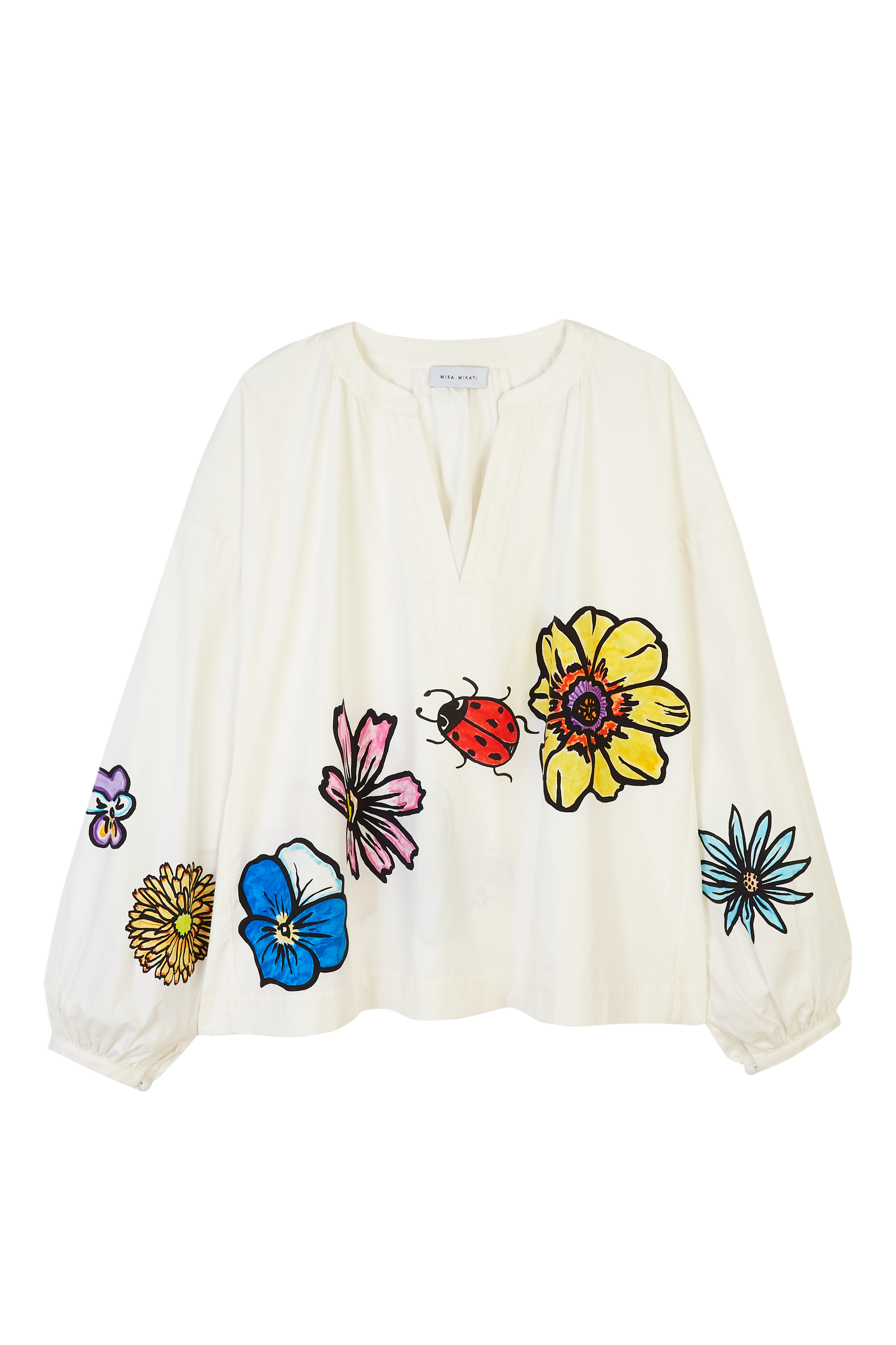 Nature flower-print cotton kaftan blouse 